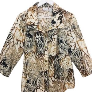 Chico’s Geometric Patterned Relaxed Fit Top Jacket Layering Size 2 Medium 12